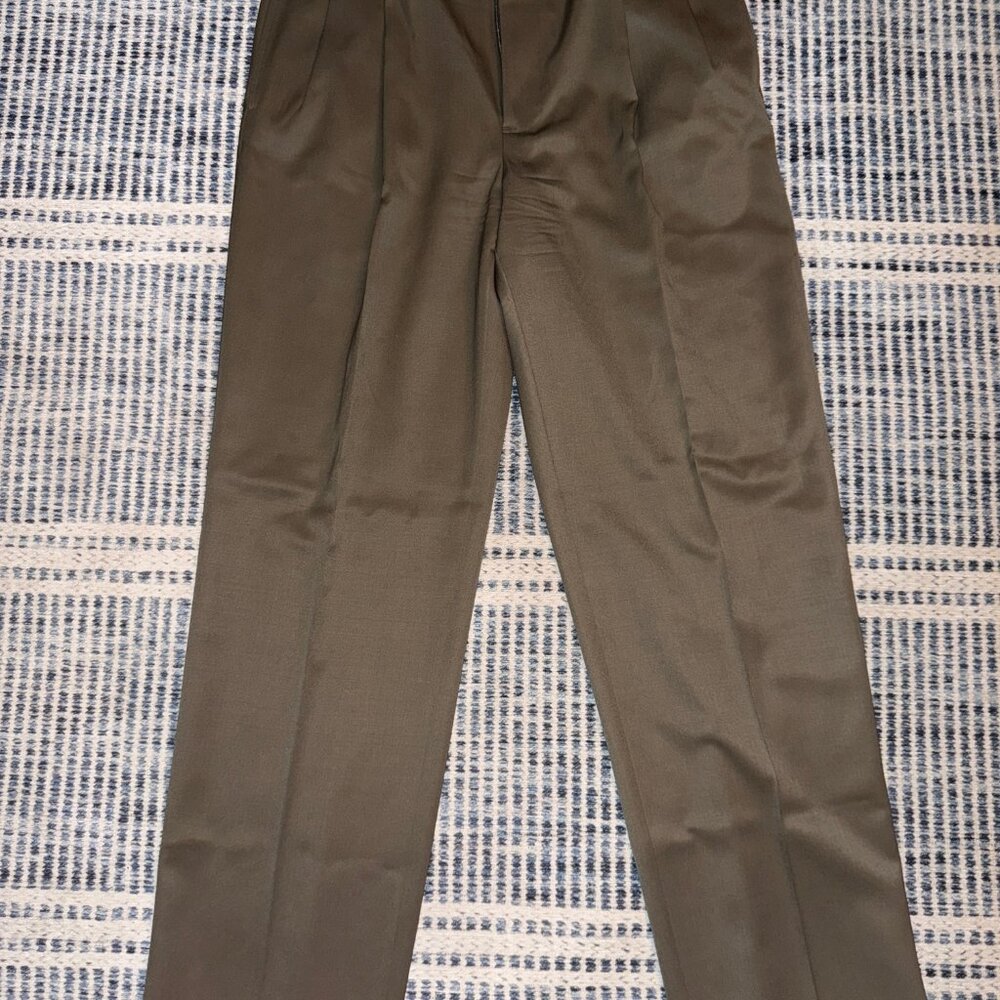 Brooks Brothers Olive Pleat Front Wool Dress Trousers | Great Condition | 34x32